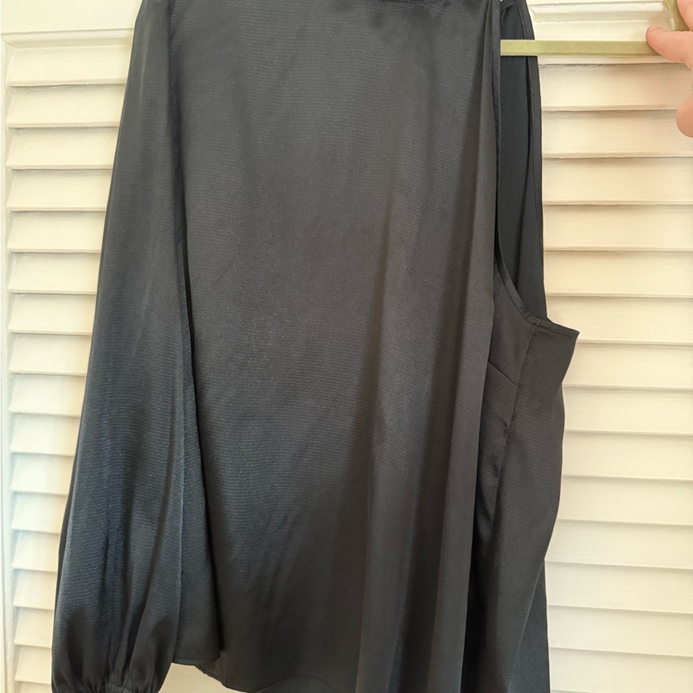 Black Women's one shoulder cut out high heck shirt with satin finish